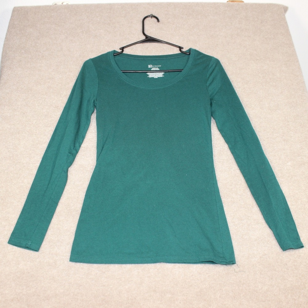 No Boundaries Forest Green Long Sleeve Scoop Neck Top Small 3-5 Cotton Blend